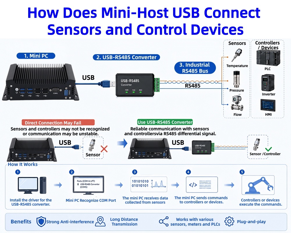 Blog perusahaan terbaru tentang Meningkatnya Permintaan Akuisisi Data Otomatisasi Industri Bagaimana Mini Host USB Menghubungkan Sensor Dan Perangkat Kontrol