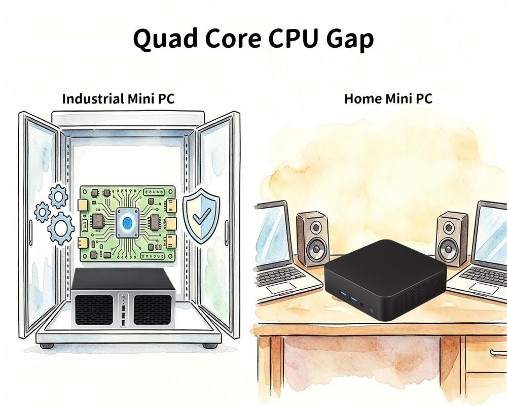 Blog perusahaan terbaru tentang Celah CPU Quad Core Mini PC Industri Vs Mini PC Rumahan