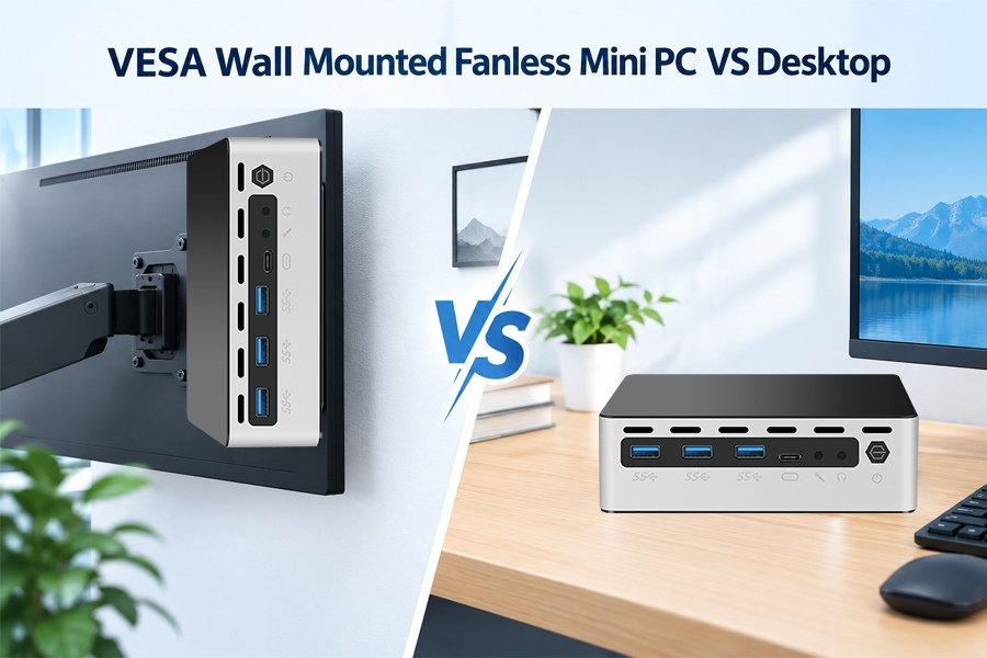 Blog perusahaan terbaru tentang VESA Wall Mounted Fanless Mini PC VS Desktop: Penempatan Dissipasi Panas dan Manajemen Kabel Dibandingkan