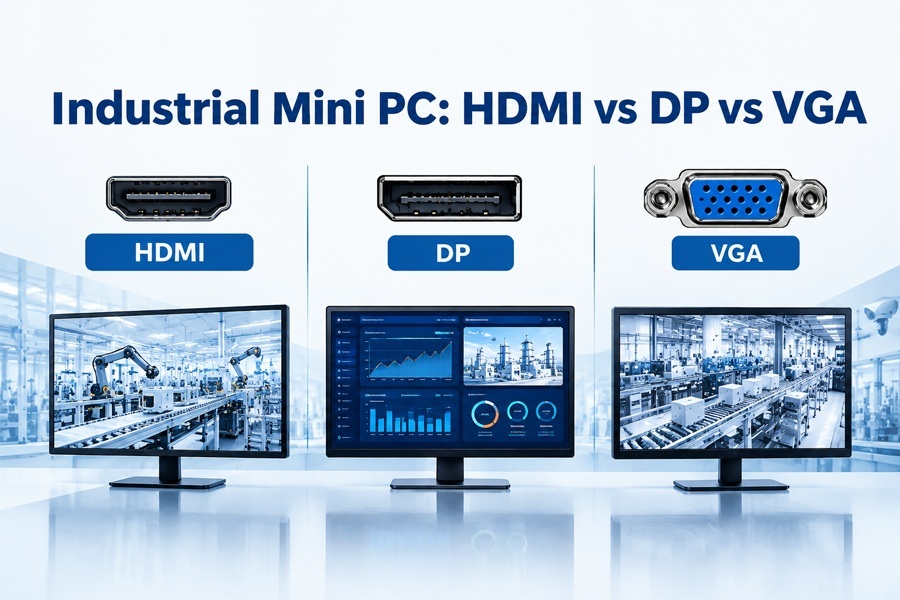 Blog perusahaan terbaru tentang Industrial Mini PC: HD-MI vs DP vs VGA — Display Interface Comparison for Multi Screen Industrial Monitoring