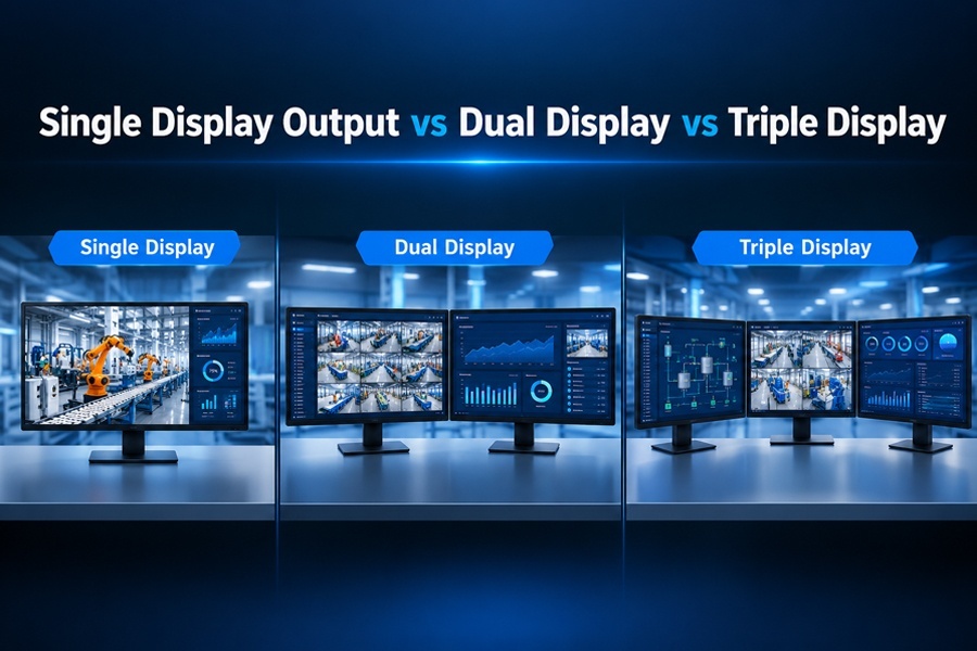 Blog perusahaan terbaru tentang Single Display Output vs Dual Display vs Triple Display: Comparison of Multi screen Output Capability of Industrial PCs