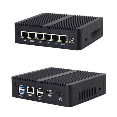 Celeron J6412 6GbE LAN Firewall Mini PC Dengan MSATA SSD 32GB RAM Black Firewall Router